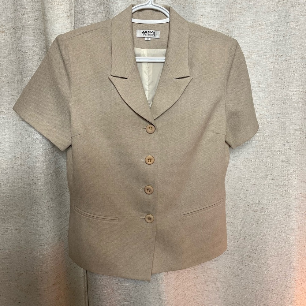 Vintage Beige Short Sleeve Blazer